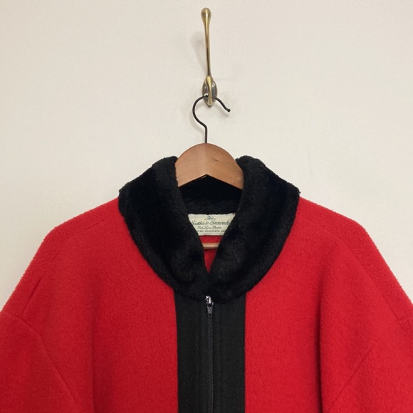 Fleece Jacket Womens Medium Large Red Black Maple Leaf Faux Fur Artisan Made - Picture 3 of 14